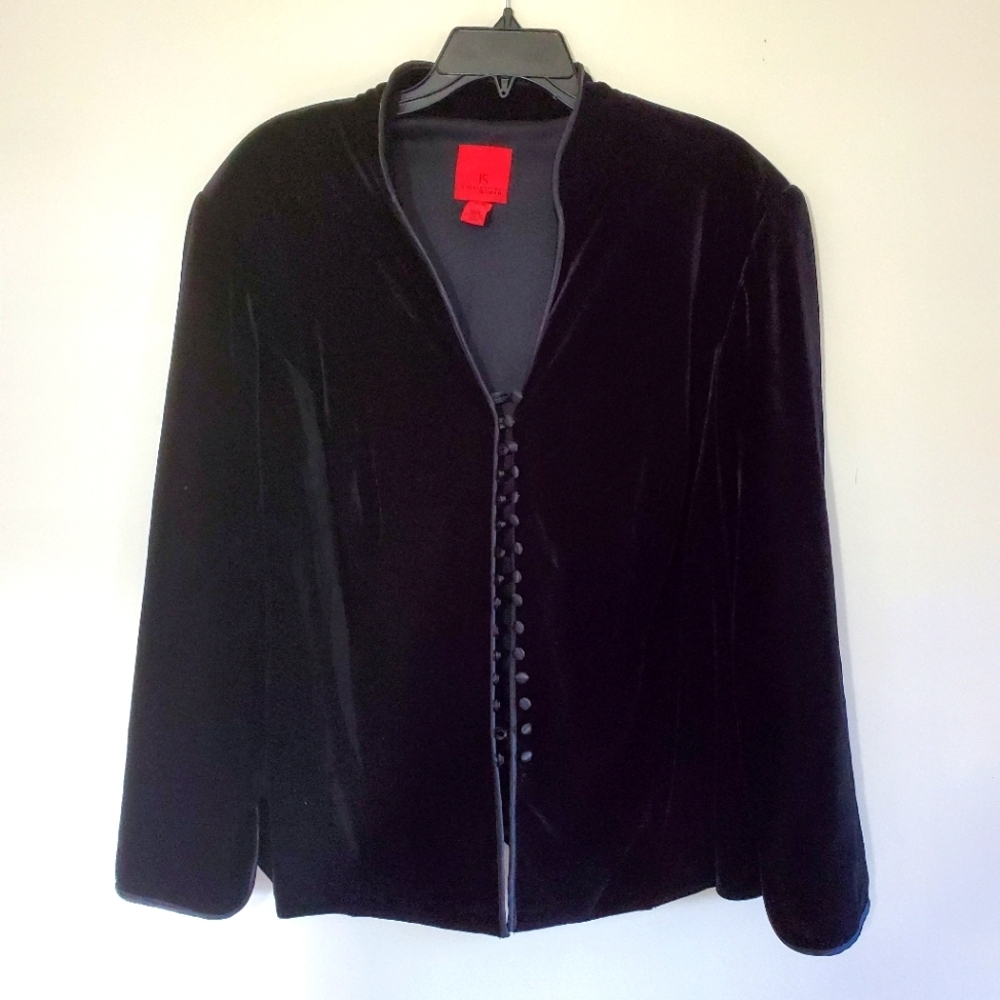 JS COLLECTIONS Black Velvet Womens Formal Cover Up Blazer Button Closure Size 20